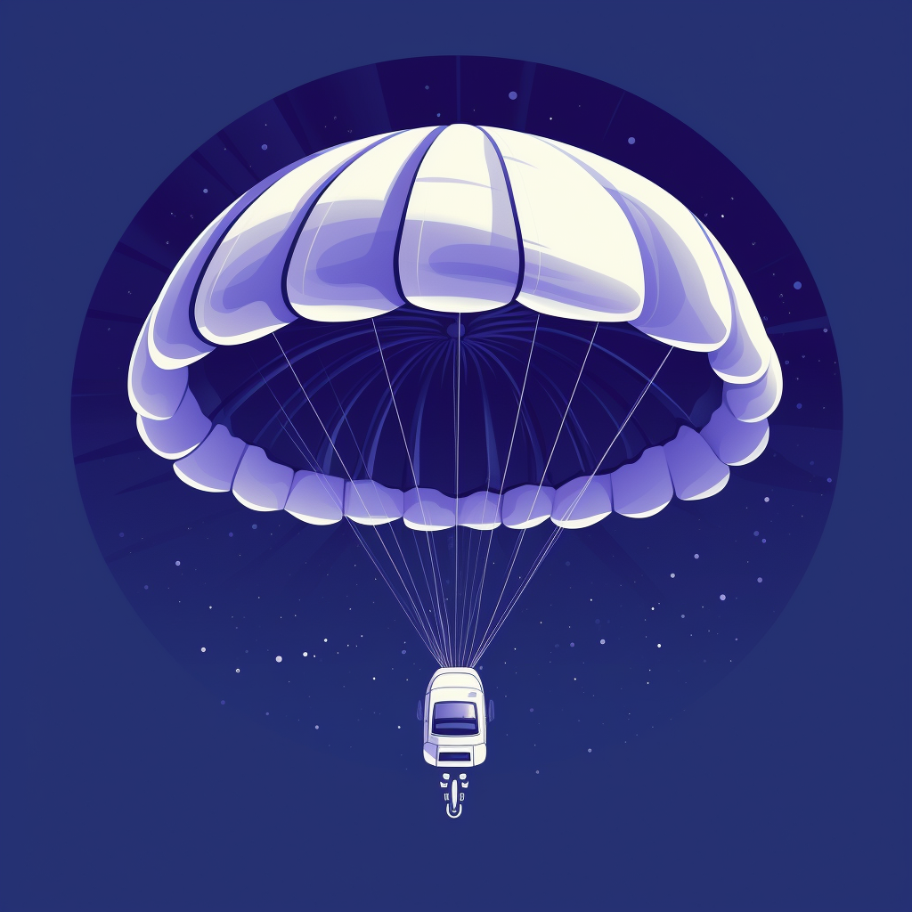 Spaceship illustration landing with a parachute