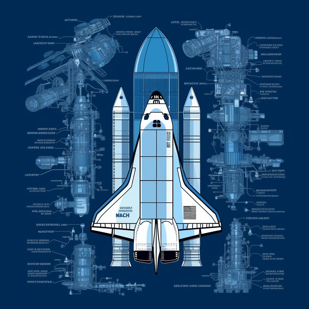 Infographic illustration of a spaceship